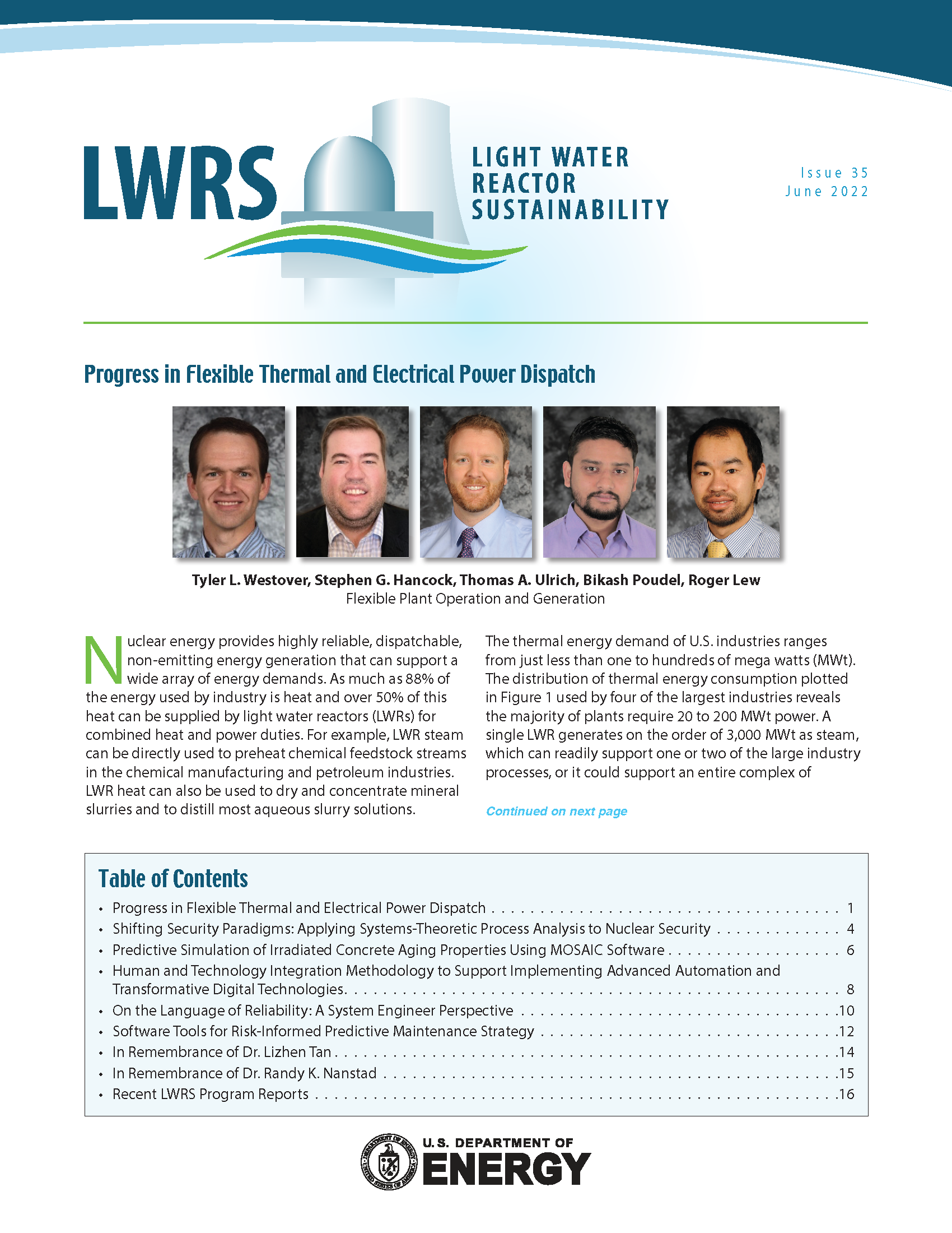 Light Water Reactor Sustainability Newsletter – Issue 35, June 2022