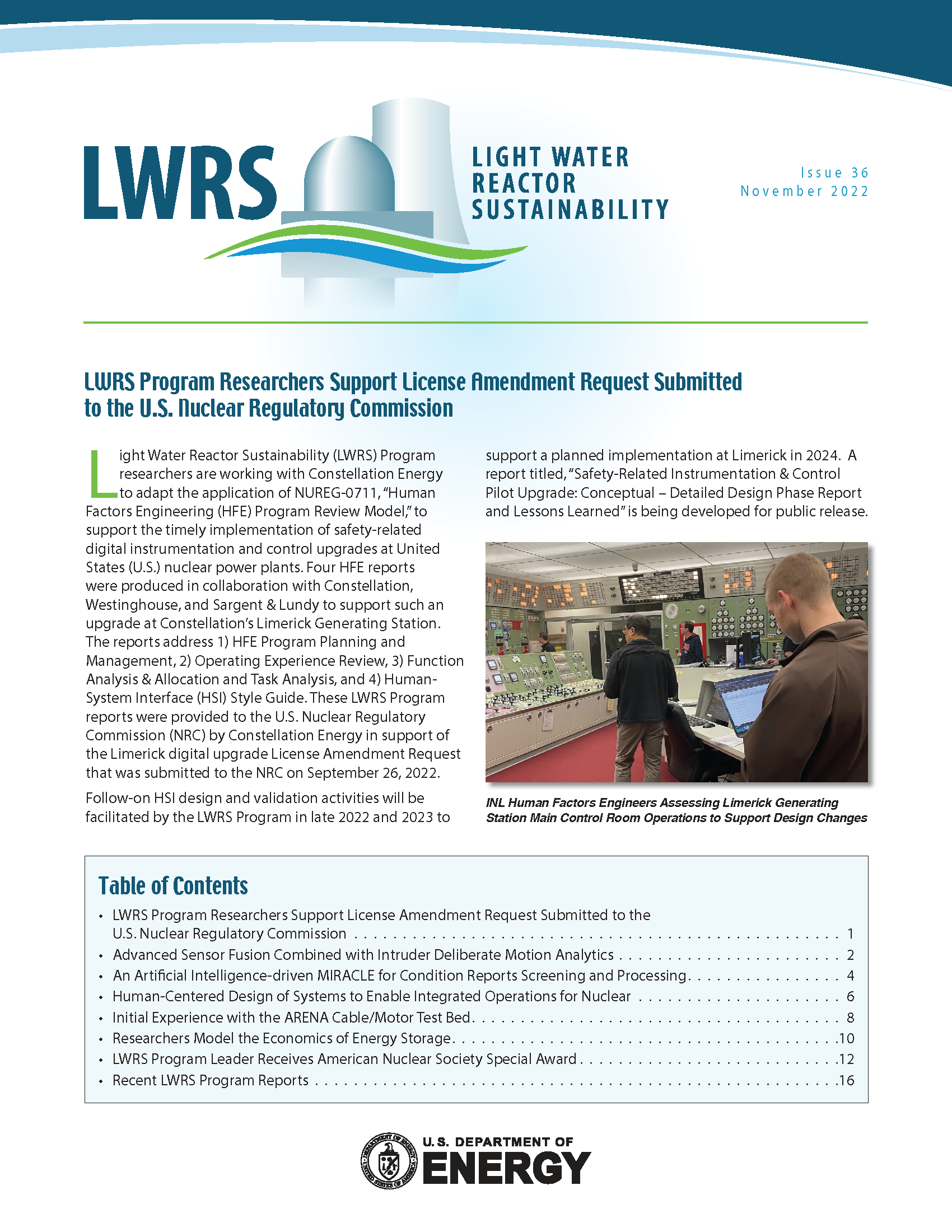 Light Water Reactor Sustainability Newsletter – Issue 36, November 2022