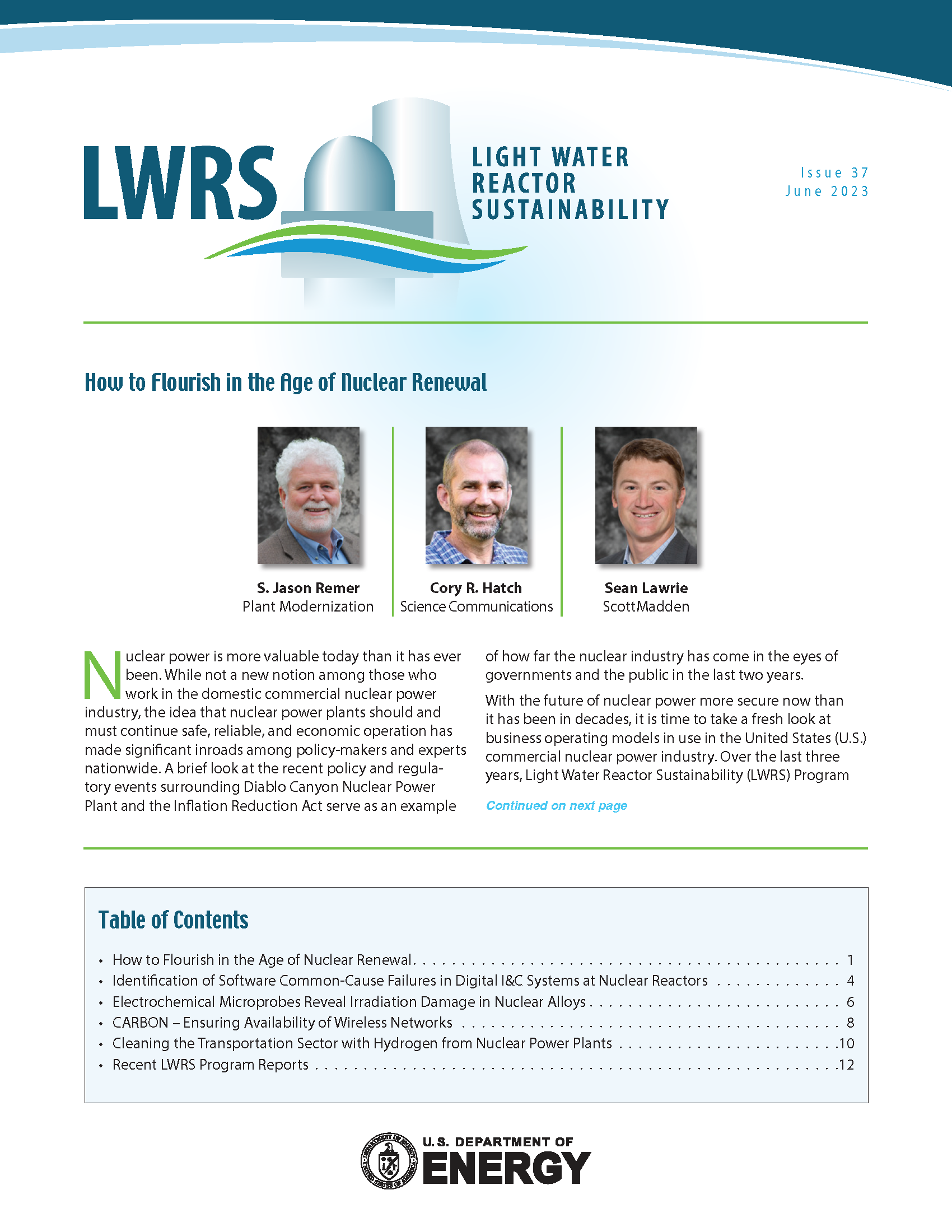  Light Water Reactor Sustainability Newsletter – Issue 37, June 2023